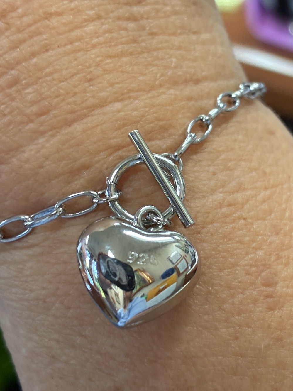Silver Heart Toggle Bracelet - Silver marked .925